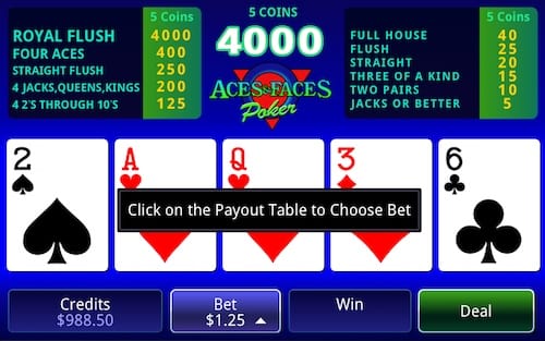 video poker aces and Faces